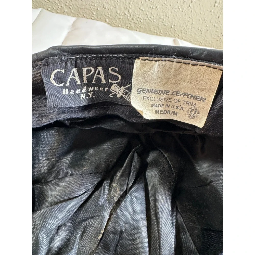 Capas Headwear NY Black Genuine Leather Baseball Cap Made in USA Mens Medium